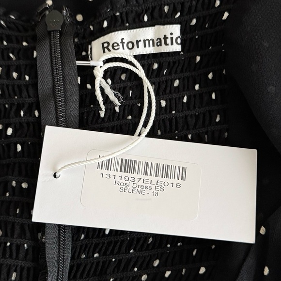 Reformation Rosi Dress Black Selene Dot Sweetheart Smocked Feminine Plus 18 NWT - Picture 13 of 14
